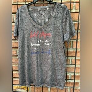 Lane Bryant Gray Tee with Red and Blue Text